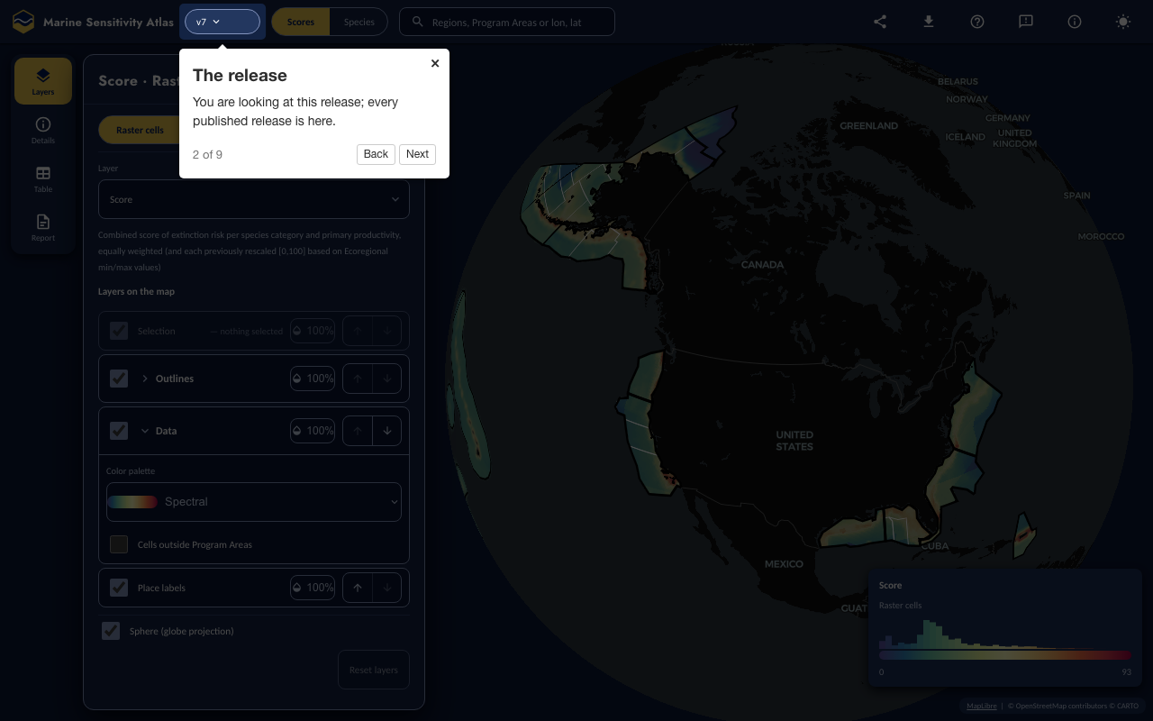 Step 2: The release — the Atlas with the control it describes highlighted and the tour popover open.