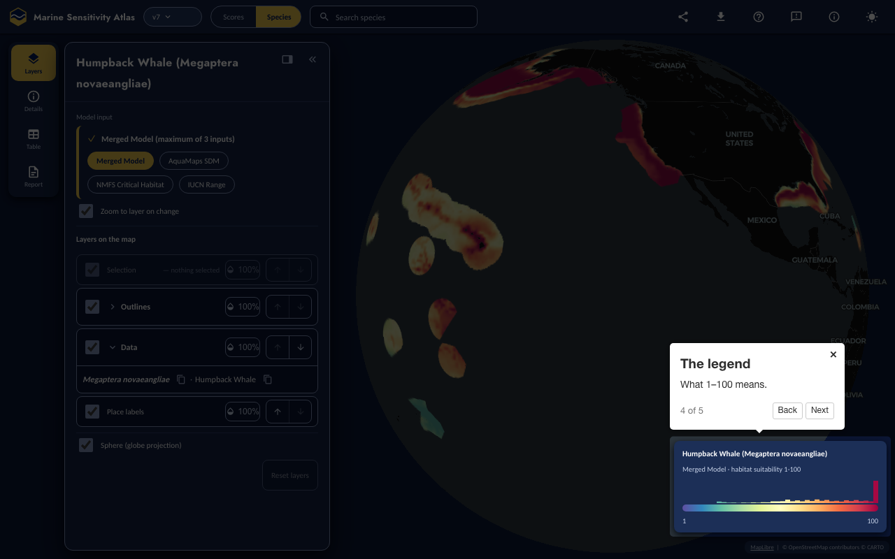 Step 4: The legend — the Atlas with the control it describes highlighted and the tour popover open.
