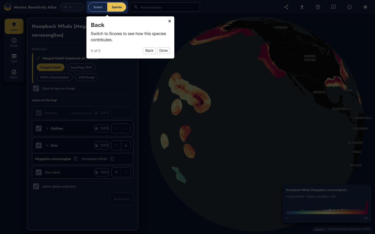 Step 5: Back — the Atlas with the control it describes highlighted and the tour popover open.