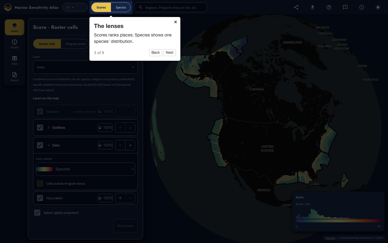 Step 3: The lenses — the Atlas with the control it describes highlighted and the tour popover open.