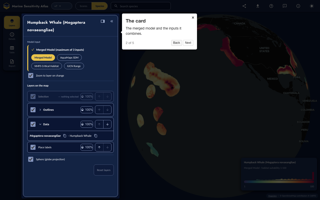 Step 2: The card — the Atlas with the control it describes highlighted and the tour popover open.