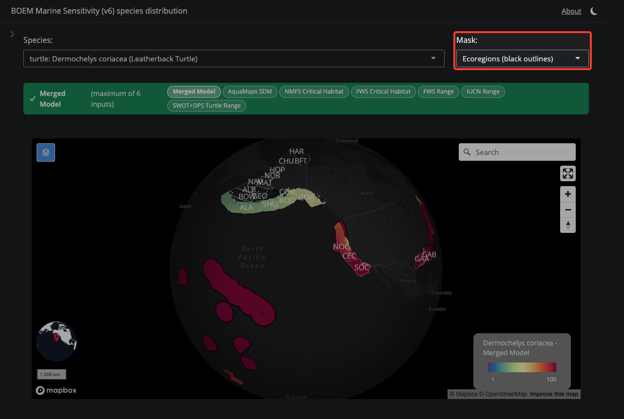 Choose whether to overlay BOEM Program Area or Ecoregion boundaries on the map.